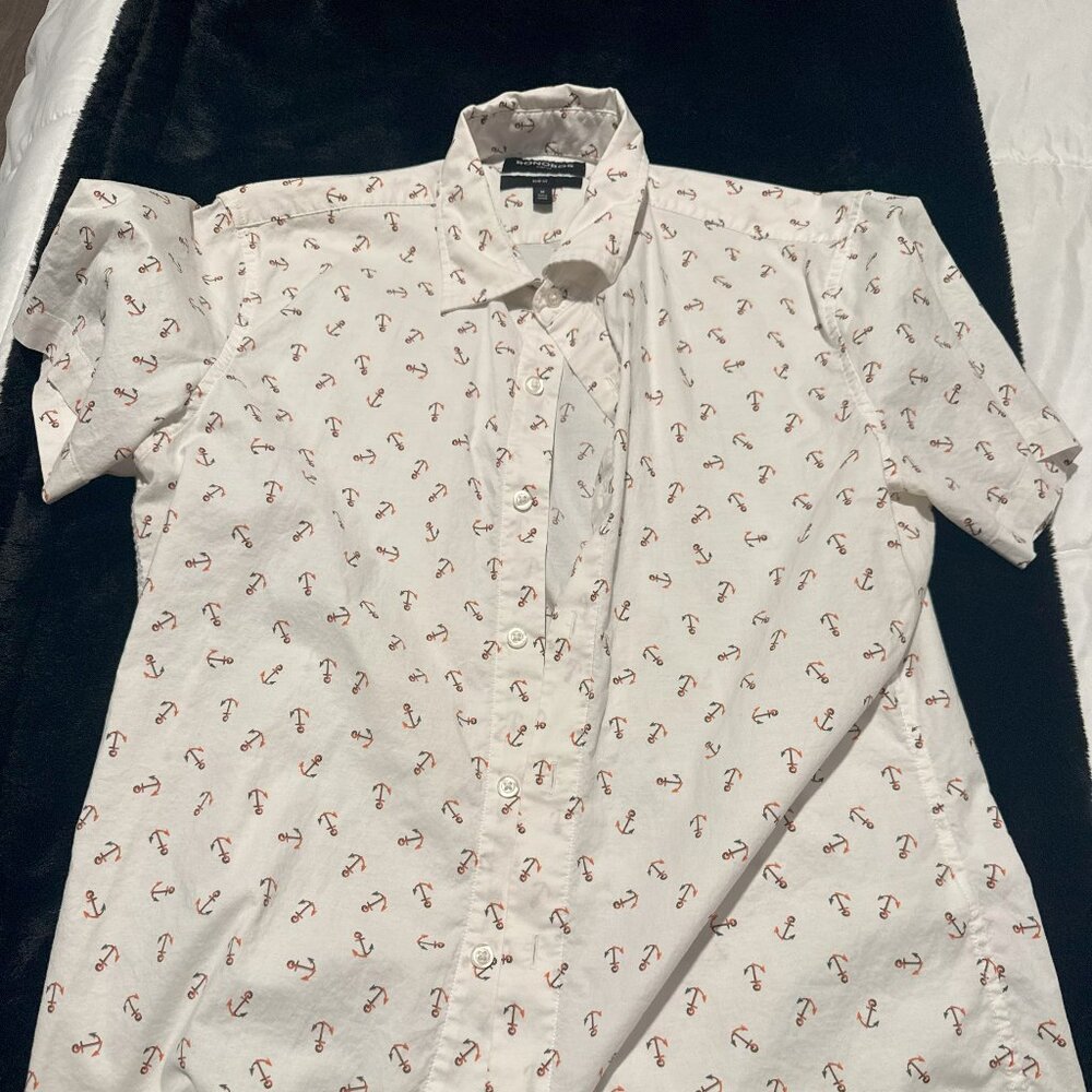 BONOBOS - MENS RIVIERA SHIRT - MEDIUM SLIM FIT - WHITE ANCHORS